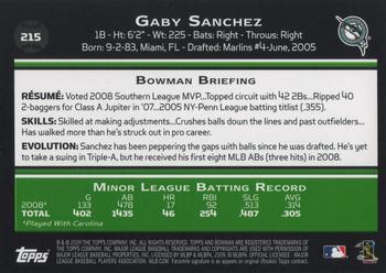 2009 Bowman #215 Gaby Sanchez Back