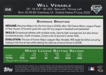 2009 Bowman #218 Will Venable Back