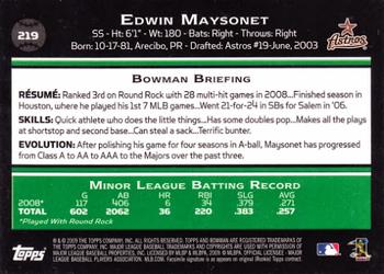 2009 Bowman #219 Edwin Maysonet Back