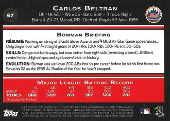 2009 Bowman #67 Carlos Beltran Back