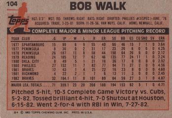 1983 Topps #104 Bob Walk Back