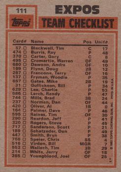 1983 Topps #111 Expos Leaders / Checklist (Al Oliver / Steve Rogers) Back