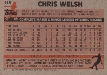 1983 Topps #118 Chris Welsh Back
