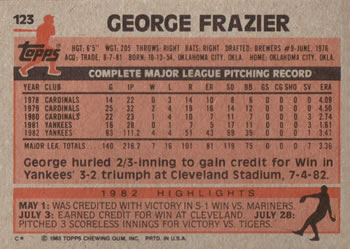 1983 Topps #123 George Frazier Back