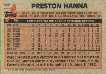 1983 Topps #127 Preston Hanna Back