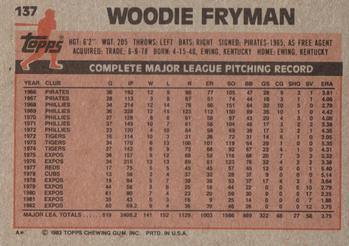 1983 Topps #137 Woodie Fryman Back