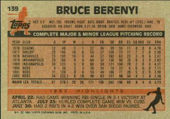 1983 Topps #139 Bruce Berenyi Back