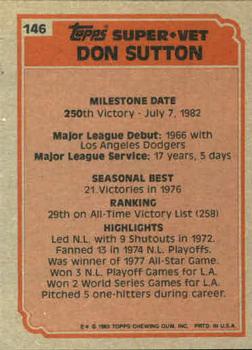 1983 Topps #146 Don Sutton Back