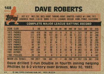 1983 Topps #148 Dave Roberts Back