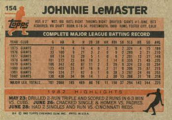 1983 Topps #154 Johnnie LeMaster Back
