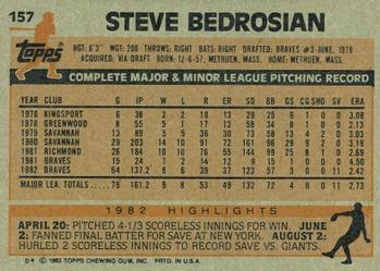 1983 Topps #157 Steve Bedrosian Back