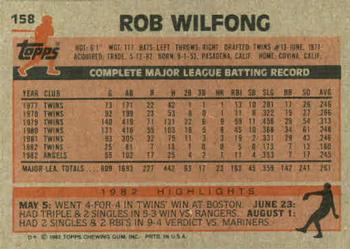 1983 Topps #158 Rob Wilfong Back