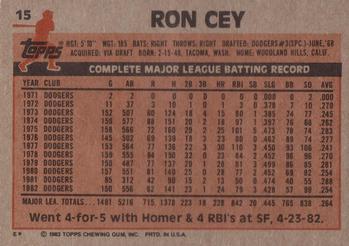 1983 Topps #15 Ron Cey Back