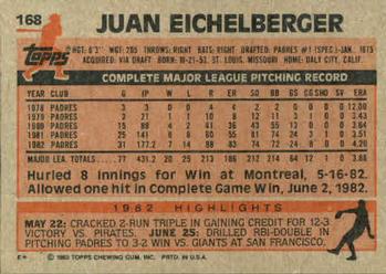 1983 Topps #168 Juan Eichelberger Back
