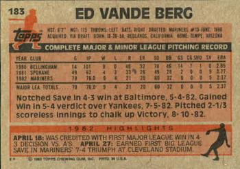 1983 Topps #183 Ed Vande Berg Back