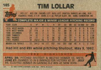 1983 Topps #185 Tim Lollar Back