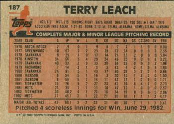 1983 Topps #187 Terry Leach Back