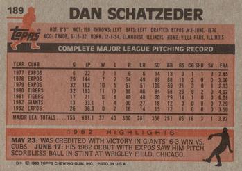 1983 Topps #189 Dan Schatzeder Back