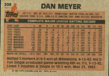 1983 Topps #208 Dan Meyer Back