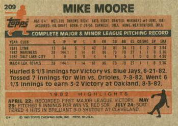 1983 Topps #209 Mike Moore Back