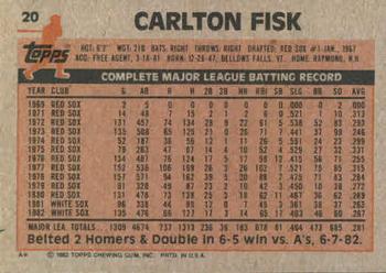 1983 Topps #20 Carlton Fisk Back