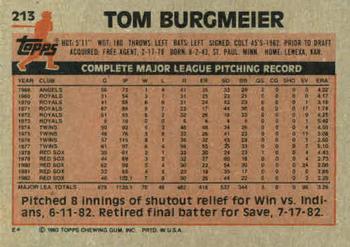 1983 Topps #213 Tom Burgmeier Back