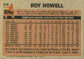 1983 Topps #218 Roy Howell Back