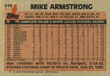 1983 Topps #219 Mike Armstrong Back