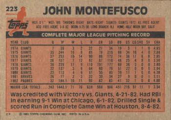 1983 Topps #223 John Montefusco Back