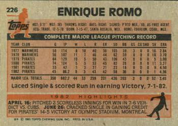 1983 Topps #226 Enrique Romo Back