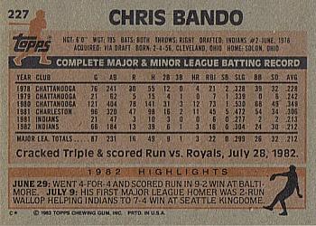 1983 Topps #227 Chris Bando Back