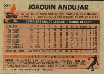 1983 Topps #228 Joaquin Andujar Back