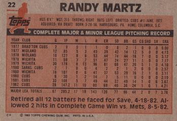 1983 Topps #22 Randy Martz Back