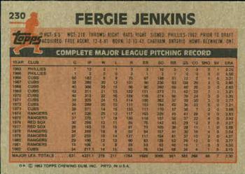 1983 Topps #230 Fergie Jenkins Back