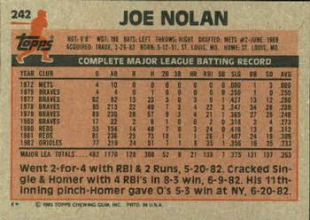 1983 Topps #242 Joe Nolan Back
