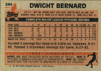 1983 Topps #244 Dwight Bernard Back