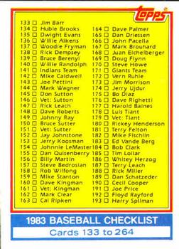 1983 Topps #249 Checklist: 133-264 Front