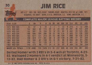 1983 Topps #30 Jim Rice Back