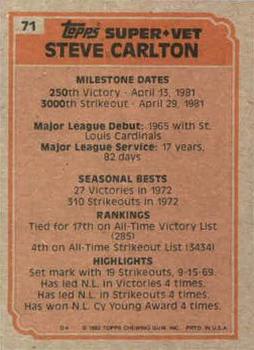 1983 Topps #71 Steve Carlton Back