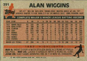 1983 Topps #251 Alan Wiggins Back