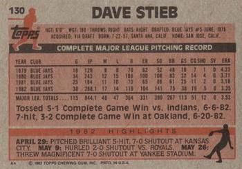 1983 Topps #130 Dave Stieb Back