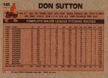 1983 Topps #145 Don Sutton Back