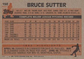 1983 Topps #150 Bruce Sutter Back