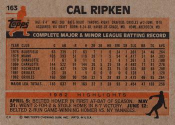 1983 Topps #163 Cal Ripken Back