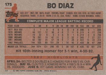 1983 Topps #175 Bo Diaz Back