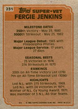 1983 Topps #231 Fergie Jenkins Back