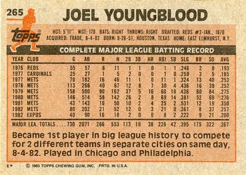 1983 Topps #265 Joel Youngblood Back