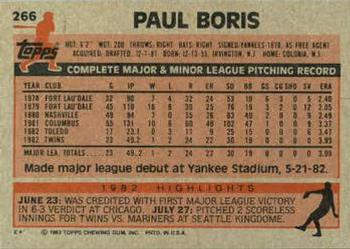 1983 Topps #266 Paul Boris Back