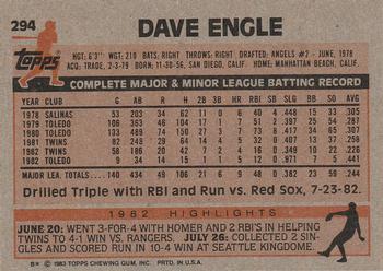 1983 Topps #294 Dave Engle Back