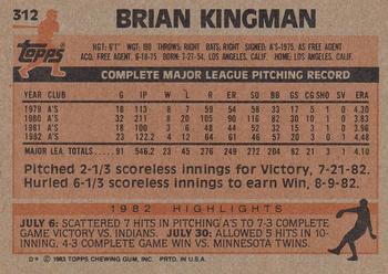 1983 Topps #312 Brian Kingman Back